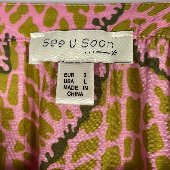 See U Soon Pink and Green Safari Print Blouse - Picture 10 of 11
